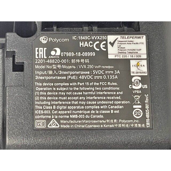 Polycom Poly VVX 250 Business IP Phone 4 Lines 2201-48820-001 - Picture 9 of 9